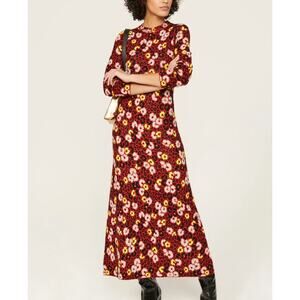 The Kooples Red Floral Knit Maxi Dress SMALL Sweater Whimsical Designer $385